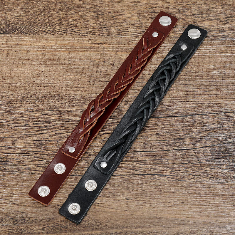 Bracelet Foviel tressé vintage en cuir avec boucle réglable renforcée