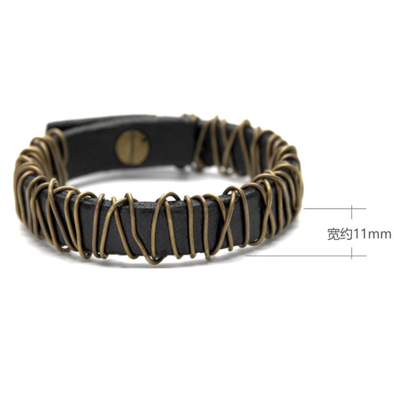 Foviel Vintage Leather Copper Brass Wire Wrap Balance Bracelet