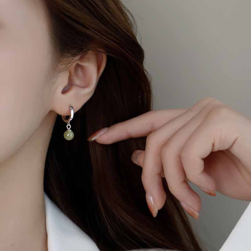 Foviel Round Jade Bead Prosperity Earrings