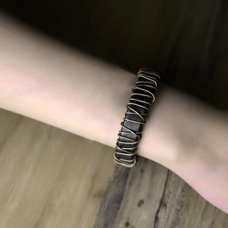 Foviel Vintage Leather Copper Brass Wire Wrap Balance Bracelet