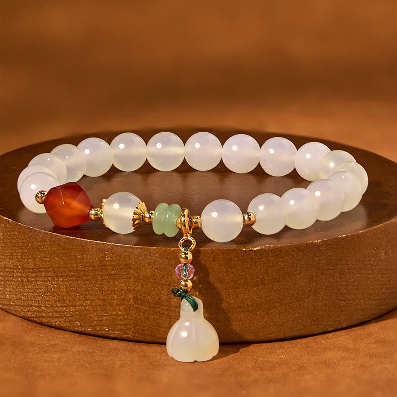 Foviel White Agate Red Agate Lotus Pod Charm Luck Bracelet