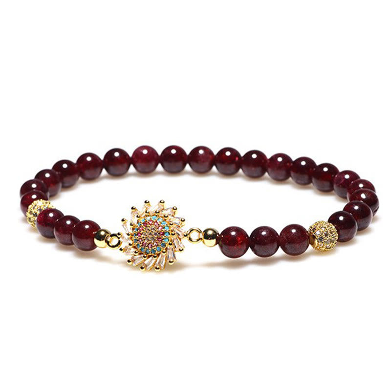 Foviel Natürliche Granat Blume Zircon Perlenschutz Armband