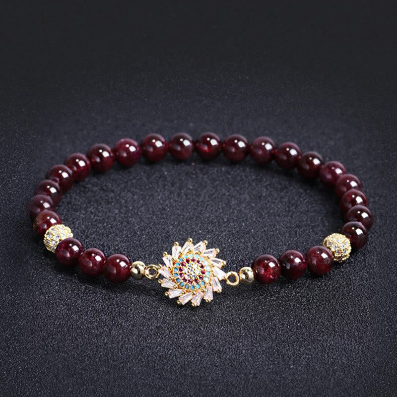 Foviel Natürliche Granat Blume Zircon Perlenschutz Armband