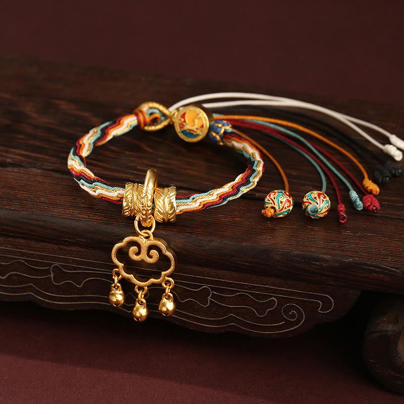 Foviel Handmade Dunhuang Color Deer Auspicious Cloud Peace Lock Bell Healing Reincarnation Knot Bracelet
