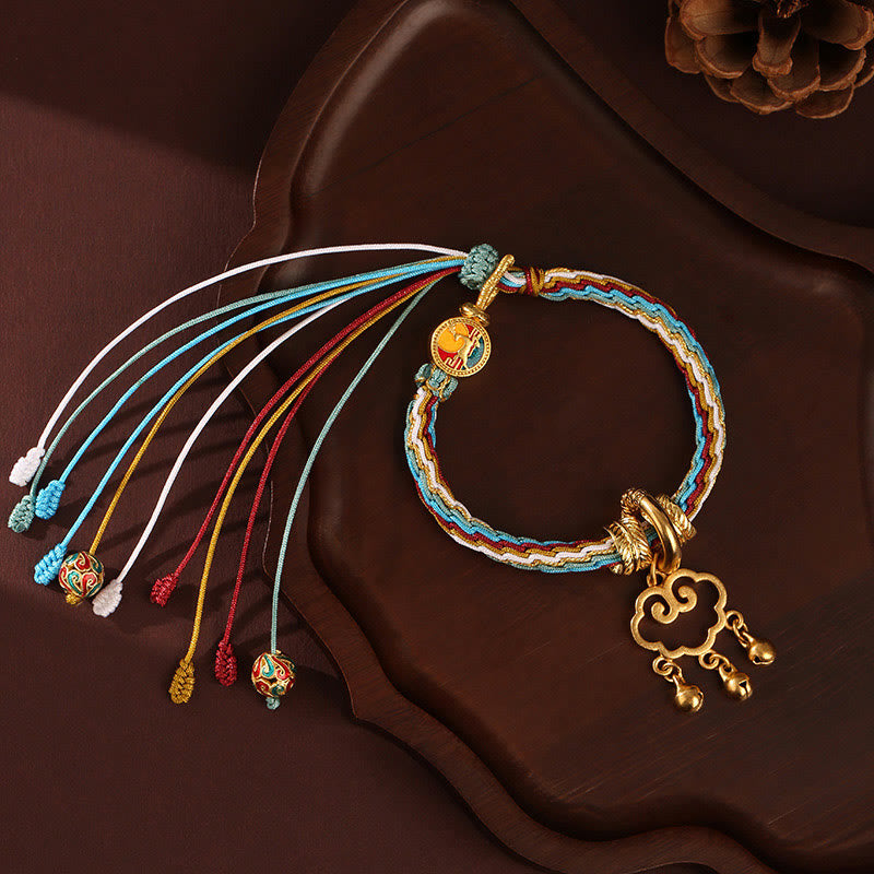 Foviel Handmade Dunhuang Color Deer Auspicious Cloud Peace Lock Bell Healing Reincarnation Knot Bracelet