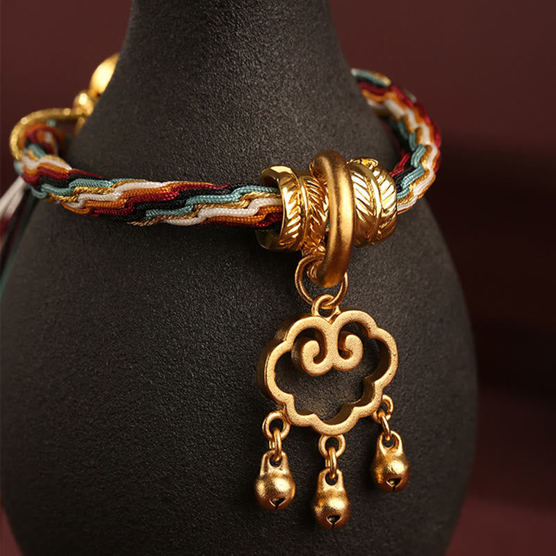 Foviel Handmade Dunhuang Color Deer Auspicious Cloud Peace Lock Bell Healing Reincarnation Knot Bracelet