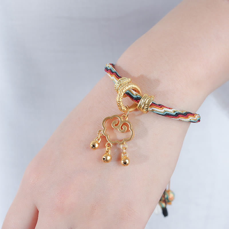 Foviel Handmade Dunhuang Color Deer Auspicious Cloud Peace Lock Bell Healing Reincarnation Knot Bracelet