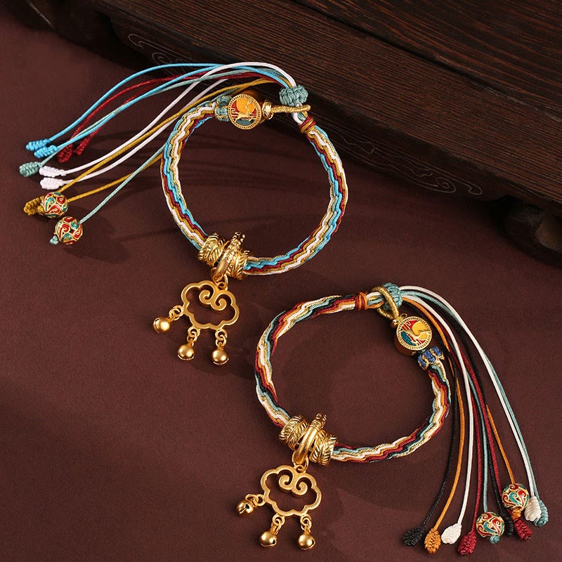 Foviel Handmade Dunhuang Color Deer Auspicious Cloud Peace Lock Bell Healing Reincarnation Knot Bracelet