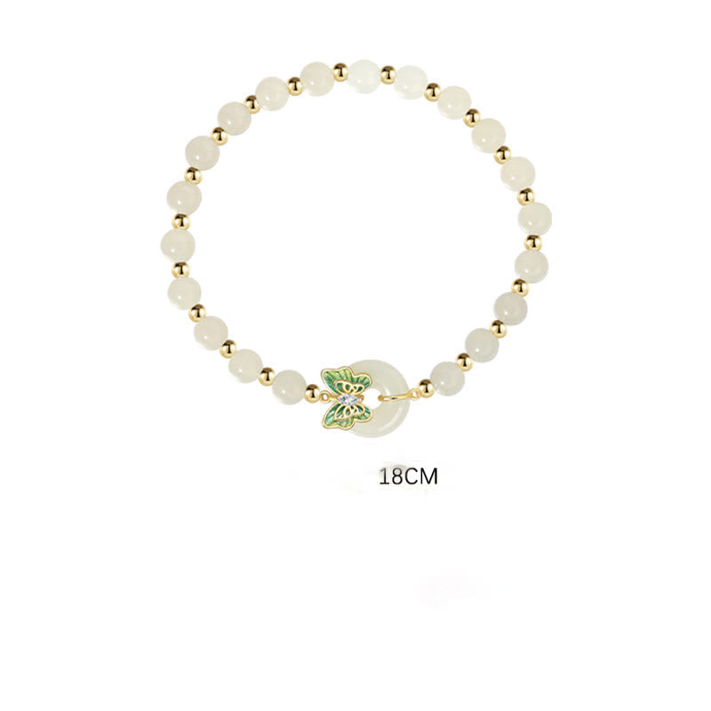 Foviel 925 Sterling Silver Natural Hetian Jade Peace Buckle Butterfly Zircon Luck Bracelet Necklace Pendant