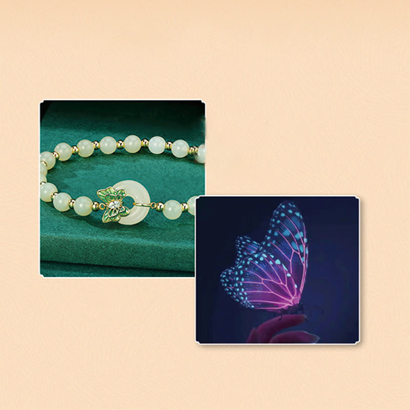 Foviel 925 Sterling Silver Natural Hetian Jade Peace Buckle Butterfly Zircon Luck Bracelet Necklace Pendant