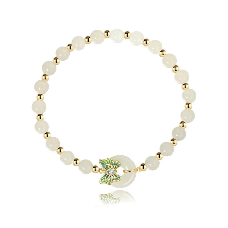Foviel 925 Sterling Silver Natural Hetian Jade Peace Buckle Butterfly Zircon Luck Bracelet Necklace Pendant