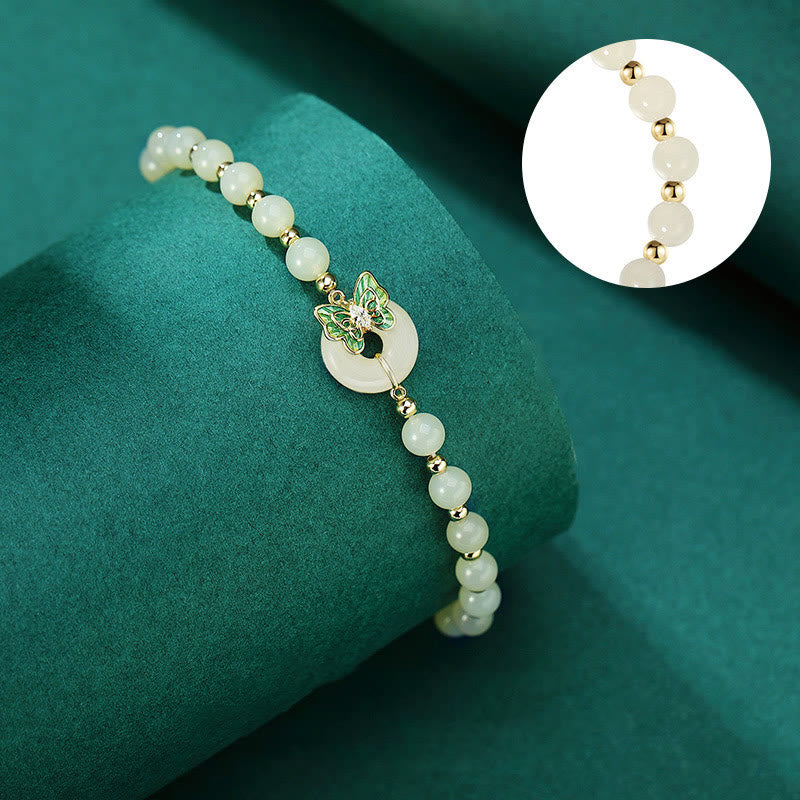 Foviel 925 Sterling Silver Natural Hetian Jade Peace Buckle Butterfly Zircon Luck Bracelet Necklace Pendant