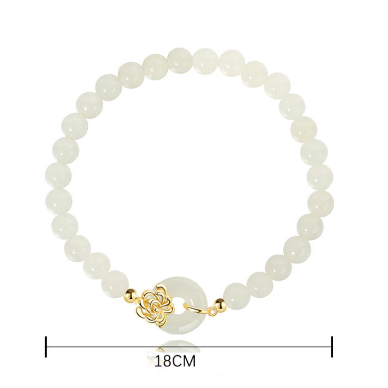 Foviel 925 Sterling Silver Natural Hetian Jade Autumn Chrysanthemum Peace Buckle Prosperity Bracelet
