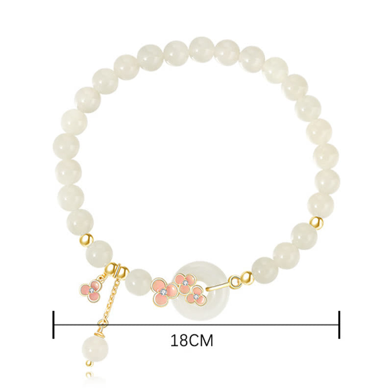 Foviel 925 Sterling Silber Natürlich Hetian-Jade Pfirsichblüte Frieden Schnalle Zircon Glück Armband Halskette Anhänger