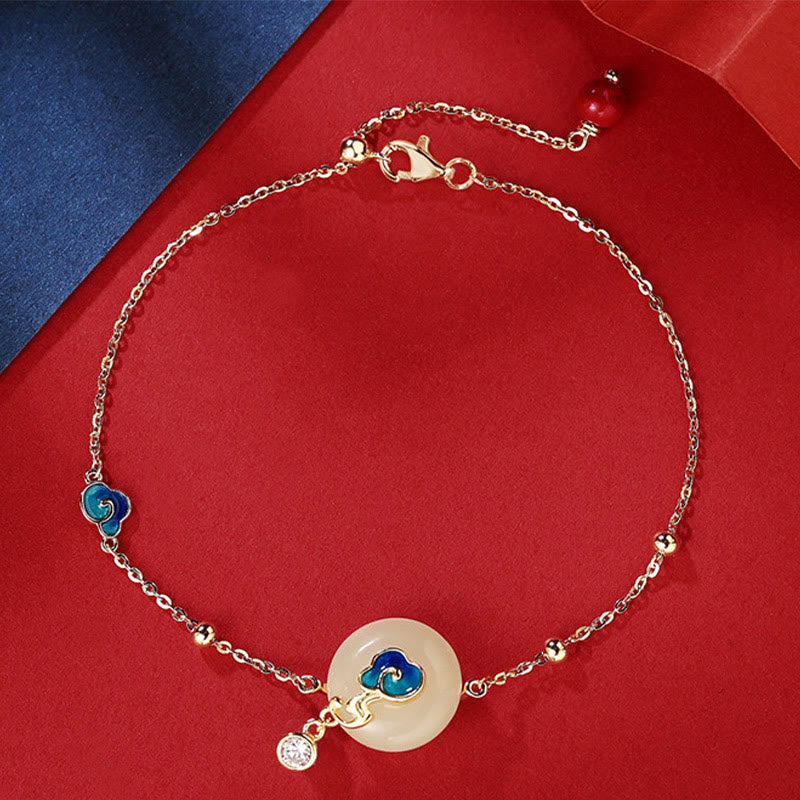 Bracelet Foviel en argent sterling 925, jade de Khotan naturel, motif de nuages de bon augure et d'abondance