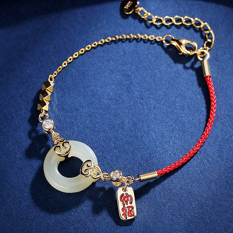 Foviel Pendentif Collier Bracelet de chance en argent sterling 925, boucle de paix en jadéite de Hetian naturelle en forme de gourde avec zircon