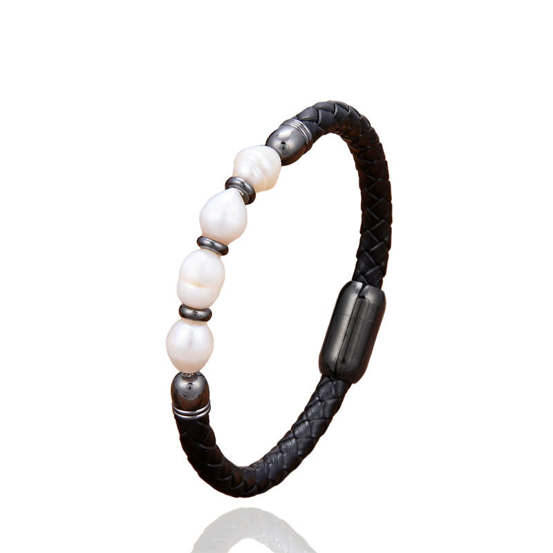 Foviel Handgefertigt Irreguläre Perlen spirituell Leder Titan Stahl Schnalle Armband