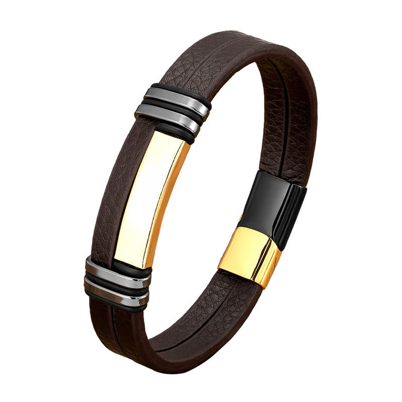 Bracelet équilibre Foviel en cuir marron avec boucle en acier titane