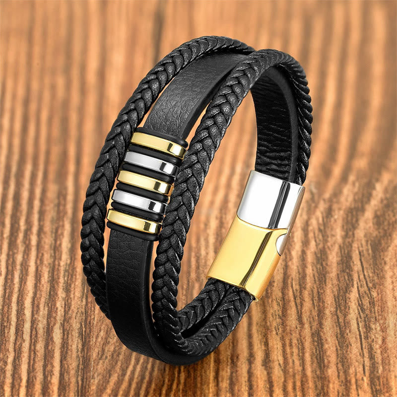 Foviel Multi-layer Leather Rope Titanium Steel Buckle Balance Bracelet
