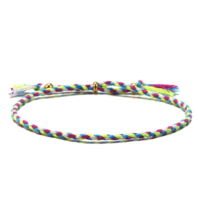 Bracelet d'harmonie réglable Foviel fait main avec pompon tressé en corde colorée