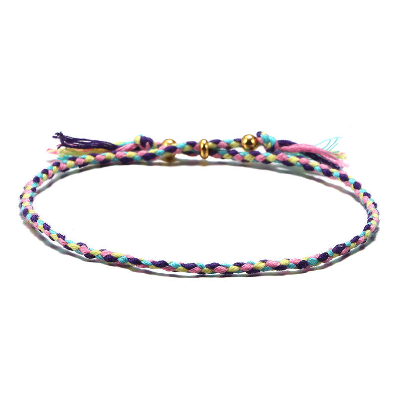 Bracelet d'harmonie réglable Foviel fait main avec pompon tressé en corde colorée
