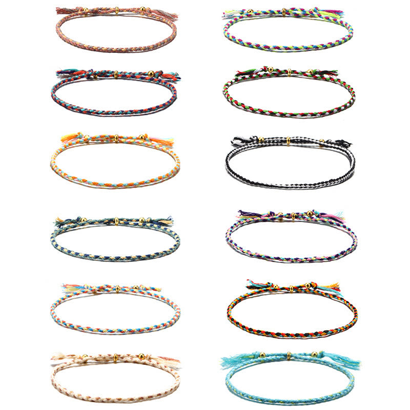Bracelet d'harmonie réglable Foviel fait main avec pompon tressé en corde colorée