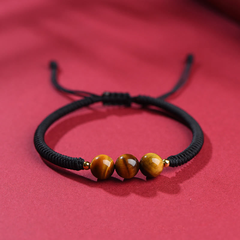 Foviel Handmade Tiger Eye Bead Luck Protection Rope Bracelet