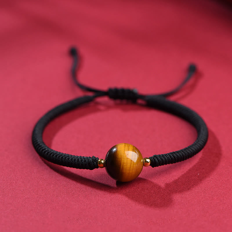 Foviel Handmade Tiger Eye Bead Luck Protection Rope Bracelet
