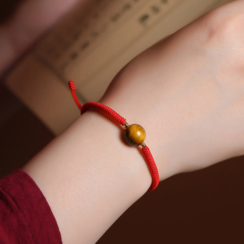 Foviel Handmade Tiger Eye Bead Luck Protection Rope Bracelet