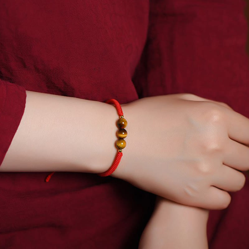 Foviel Handmade Tiger Eye Bead Luck Protection Rope Bracelet