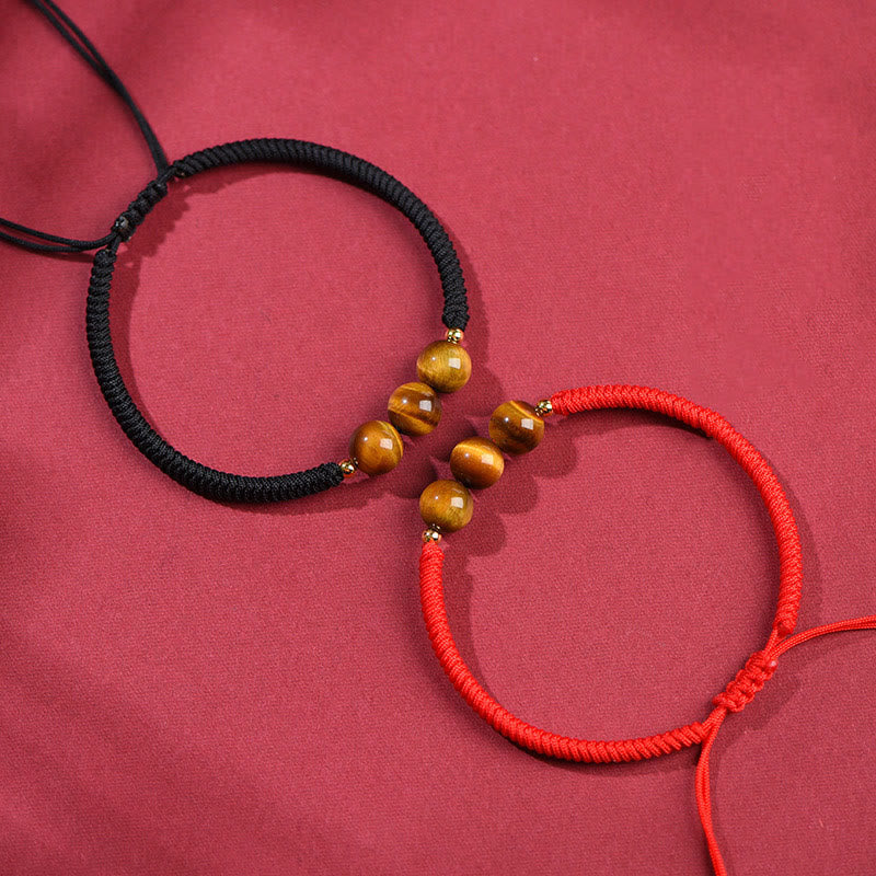 Foviel Handmade Tiger Eye Bead Luck Protection Rope Bracelet