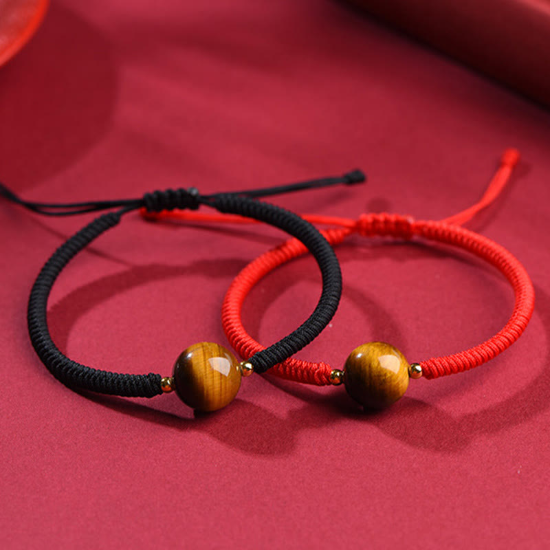 Foviel Handmade Tiger Eye Bead Luck Protection Rope Bracelet