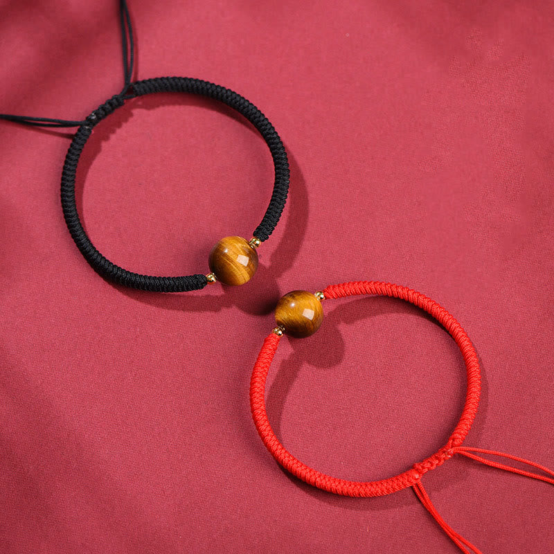 Foviel Handmade Tiger Eye Bead Luck Protection Rope Bracelet