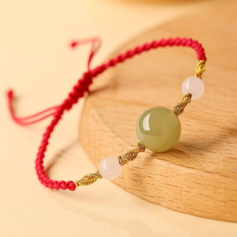 Foviel Hetian Jade Black Onyx Red Agate Bead Luck Braided Bracelet