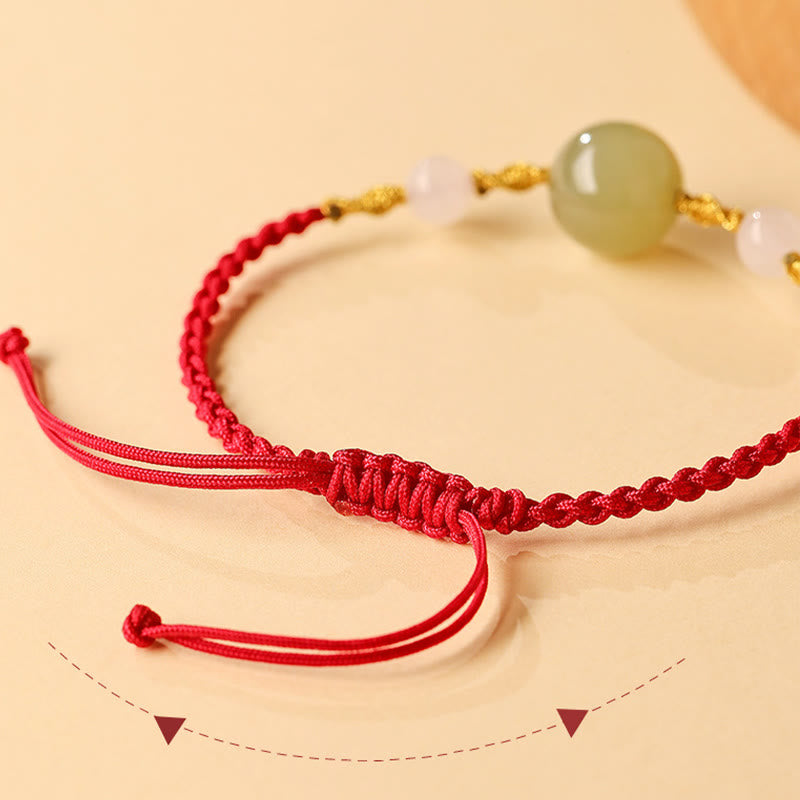 Foviel Hetian Jade Black Onyx Red Agate Bead Luck Braided Bracelet
