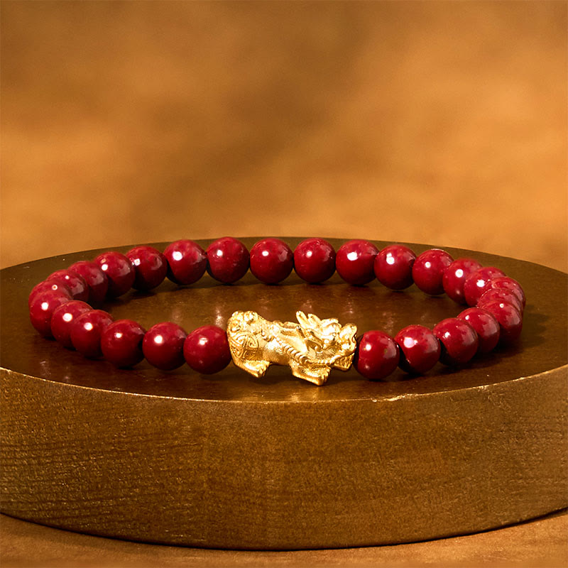 Foviel Natural Cinnabar Beads Pixiu Blessing Bracelet