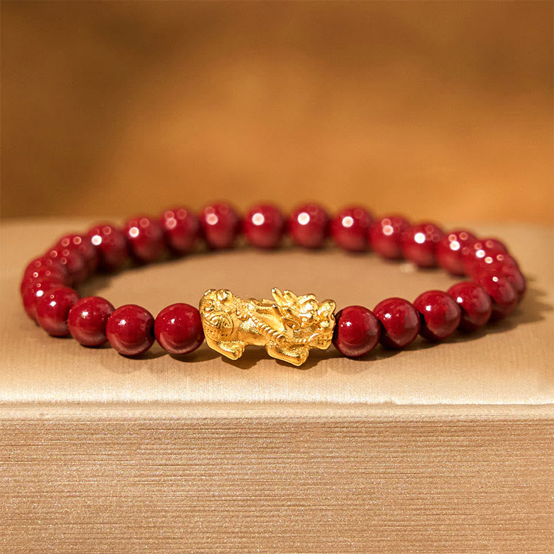 Foviel Natural Cinnabar Beads Pixiu Blessing Bracelet