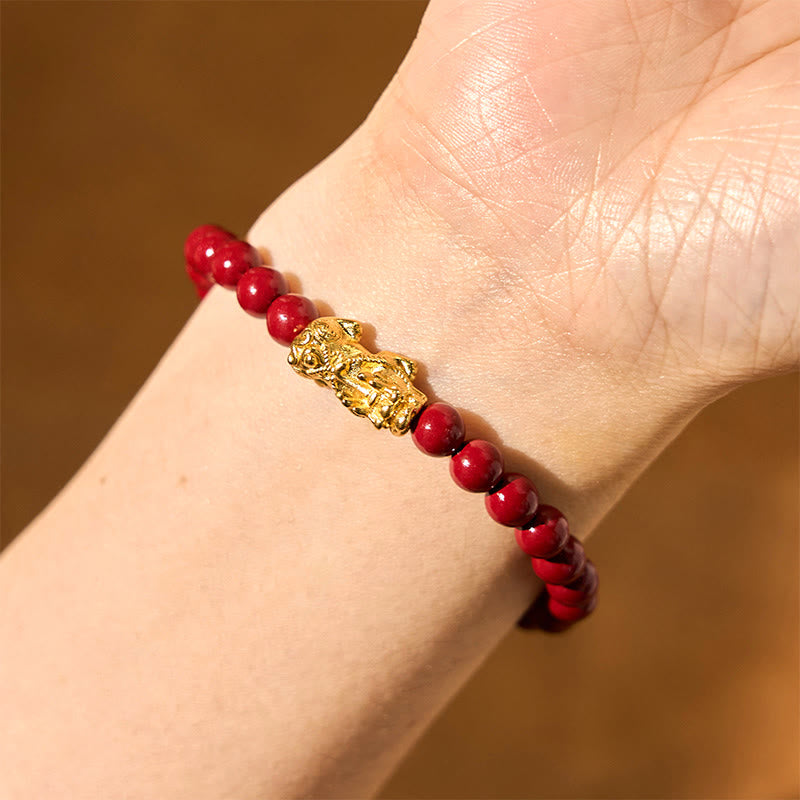 Foviel Natural Cinnabar Beads Pixiu Blessing Bracelet