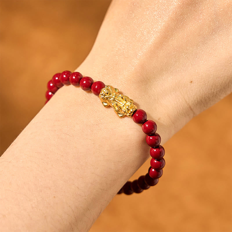 Foviel Natural Cinnabar Beads Pixiu Blessing Bracelet