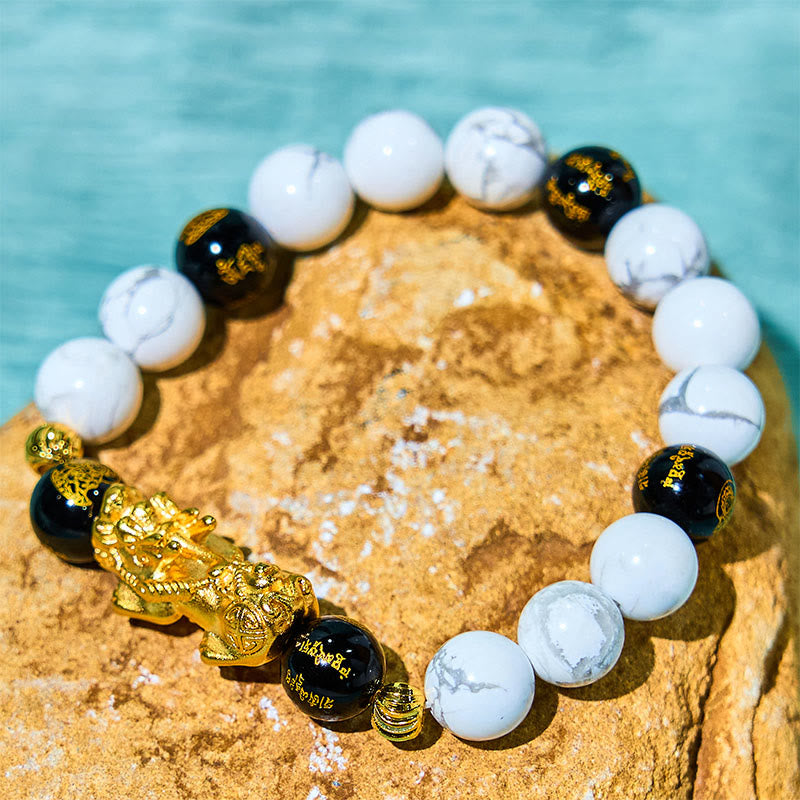 Foviel Vintage White Turquoise Black Onyx Pixiu Beads Blessing Bracelet