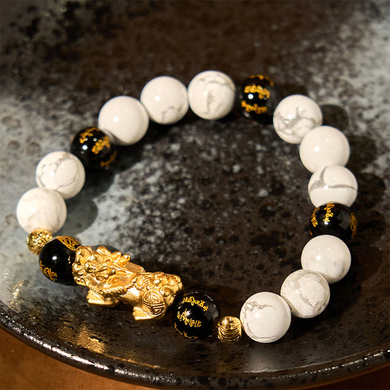 Foviel Vintage White Turquoise Black Onyx Pixiu Beads Blessing Bracelet