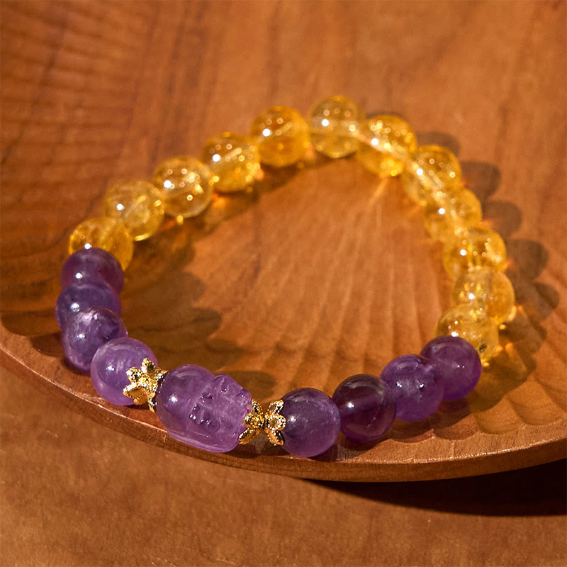 Foviel Citrine Amethyst Pixiu Prosperity Bracelet