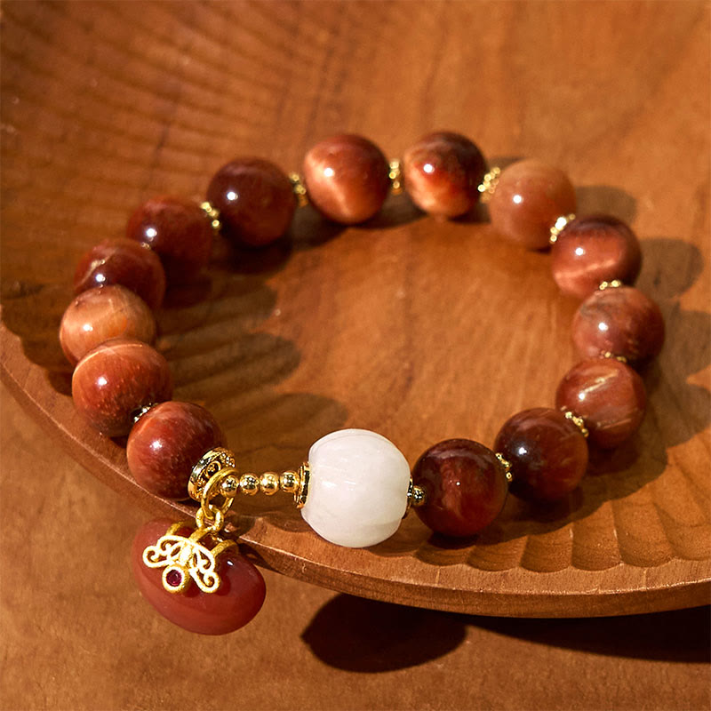 Foviel Natural Red Tiger Eye Pumpkin Calm Bracelet