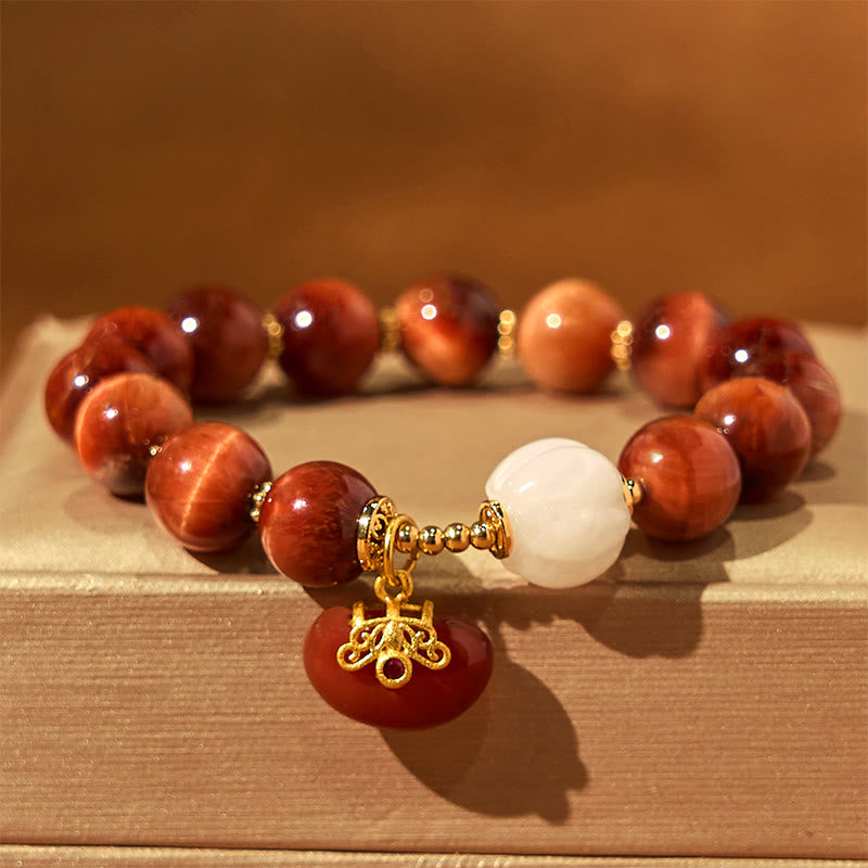 Foviel Natural Red Tiger Eye Pumpkin Calm Bracelet