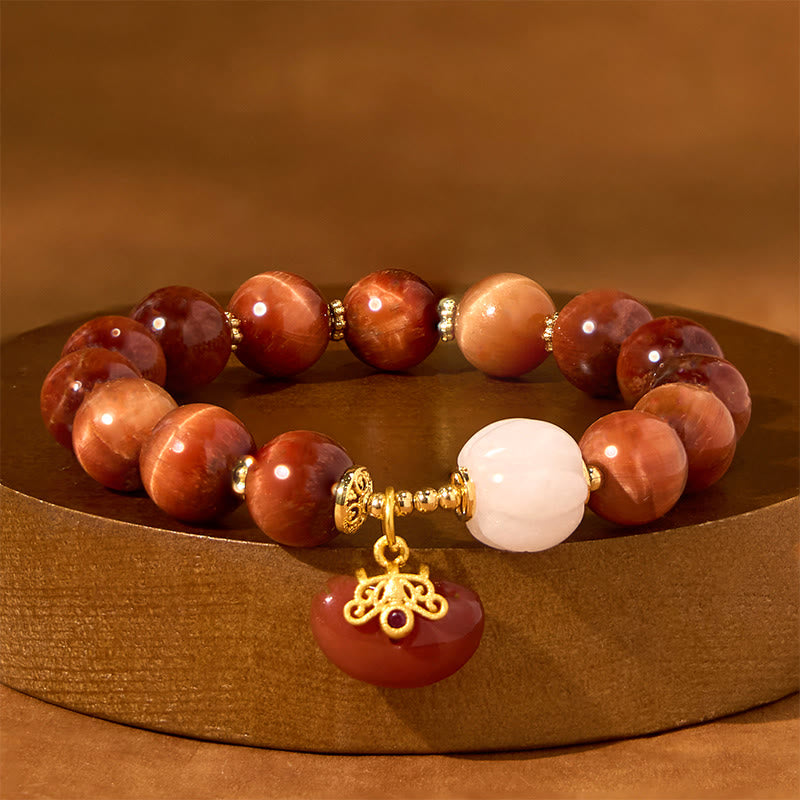 Foviel Natural Red Tiger Eye Pumpkin Calm Bracelet