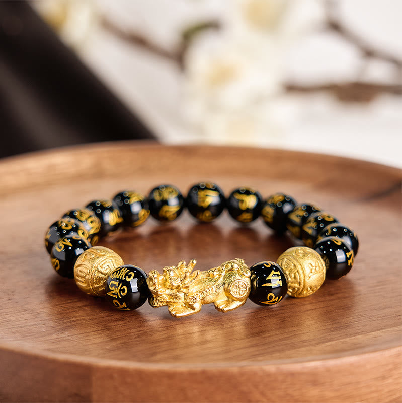 Bracelet Feng Shui PiXiu en obsidienne Foviel pour la richesse