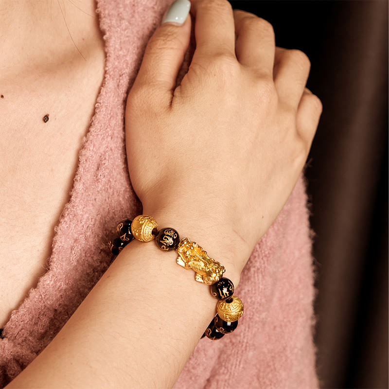 Bracelet Feng Shui PiXiu en obsidienne Foviel pour la richesse