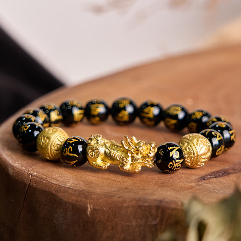 Bracelet Feng Shui PiXiu en obsidienne Foviel pour la richesse