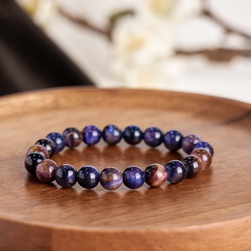 Bracelet de protection et de force en œil de tigre violet naturel Foviel