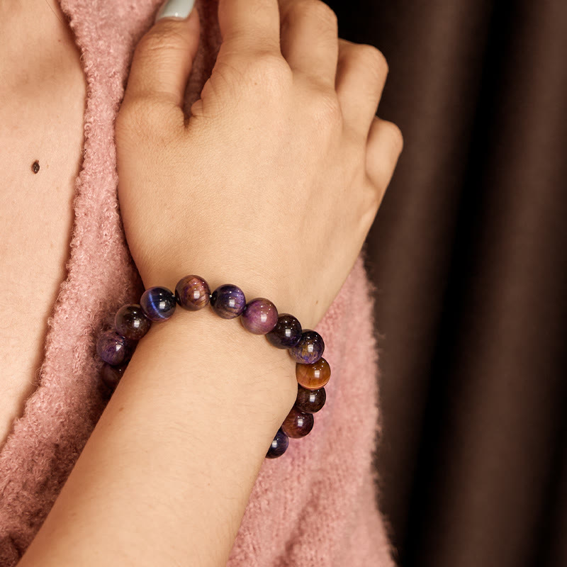 Foviel Natürliche lila Tiger Augenschutz Kraft Armband